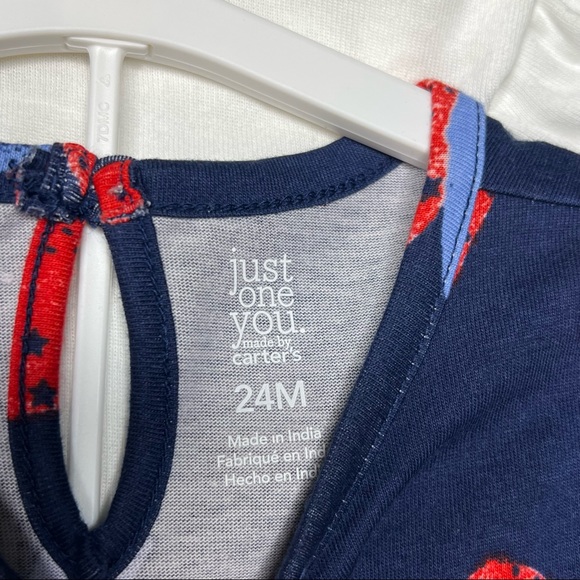 Carter's Red white & Cute Onesie Strawberry Shirt & Striped Shorts 3pc set 24M - Picture 6 of 8